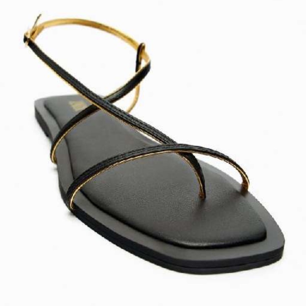 Zara black with gold trim sandals size 37